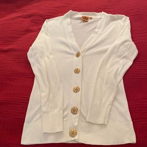 Tory Burch cotton v-neck cardigan - color white/size small.
